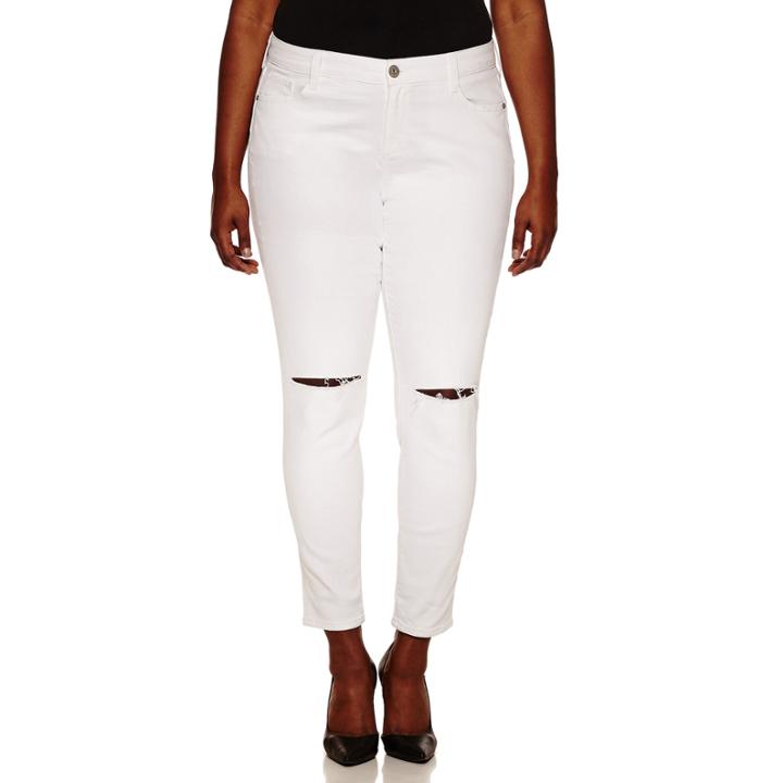 Arizona Plus White Hi-rise Slit Knee Skinny