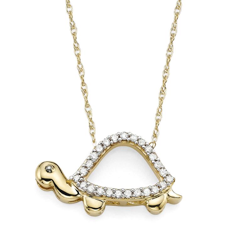 1/10 Ct. T.w. Diamond 10k Yellow Gold Turtle Pendant Necklace