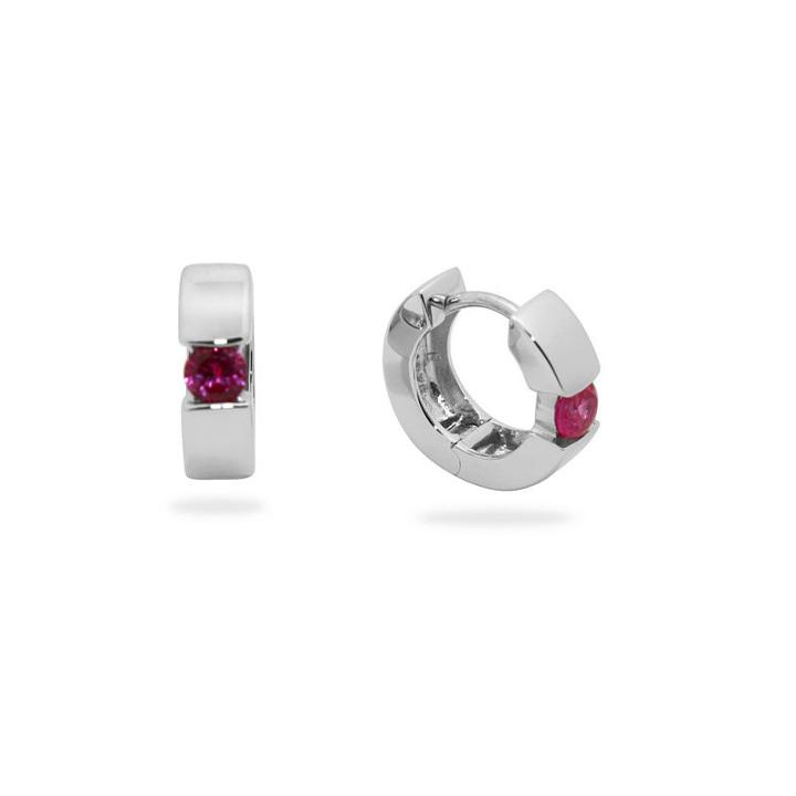 Lead Glass-filled Red Ruby Sterling Silver 13.7mm Hoop Earrings