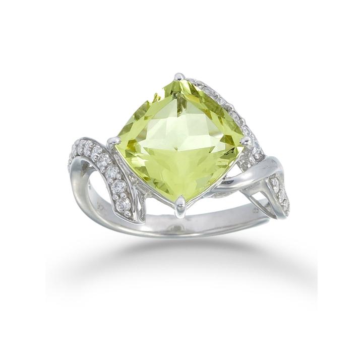 Womens Yellow Quartz Sterling Silver Halo Ring