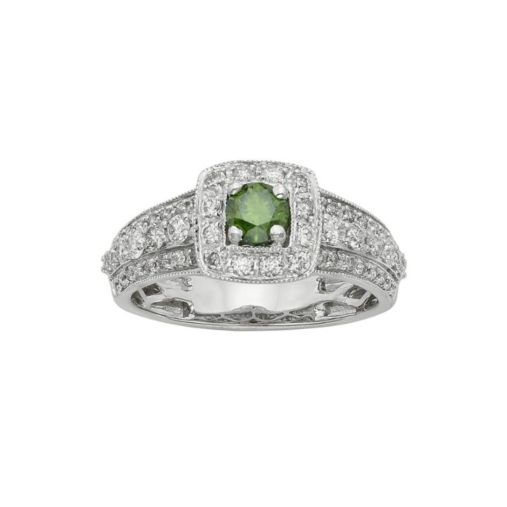 1 Ct. T.w. Certified White And Color-enhanced Green Diamond Ring