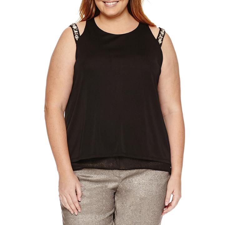 Worthington Sleeveless Cut Out Embellished Double Layer Tank - Plus