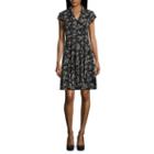 Robbie Bee Short Sleeve Floral Fit & Flare Dress-petite