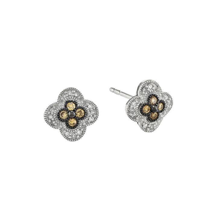 1/4 Ct. T.w. White And Champagne Sterling Silver Flower Stud Earrings