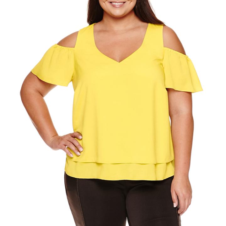 Bisou Bisou Short Sleeve Woven Blouse-plus
