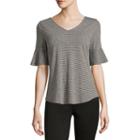 Liz Claiborne Short Sleeve V Neck Stripe T-shirt - Womens