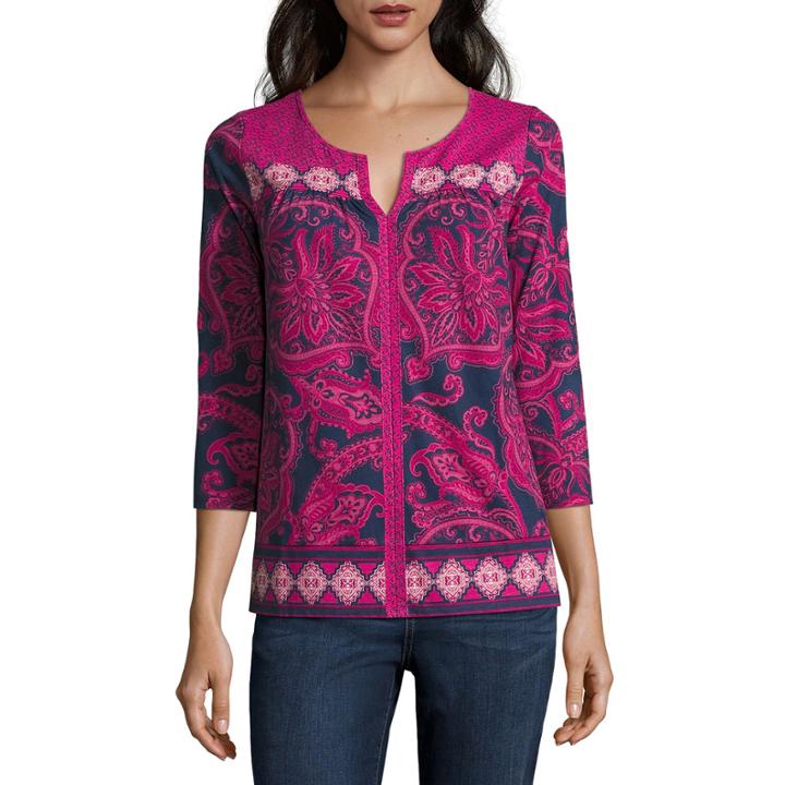 St. John's Bay 3/4-sleeve Pattern Mix Top