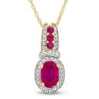 Womens Lead Glass-filled Red Ruby Oval Pendant Necklace