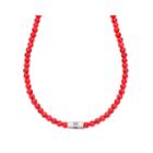 Mens Simulated Red Turquoise Bead Stainless Steel Necklace