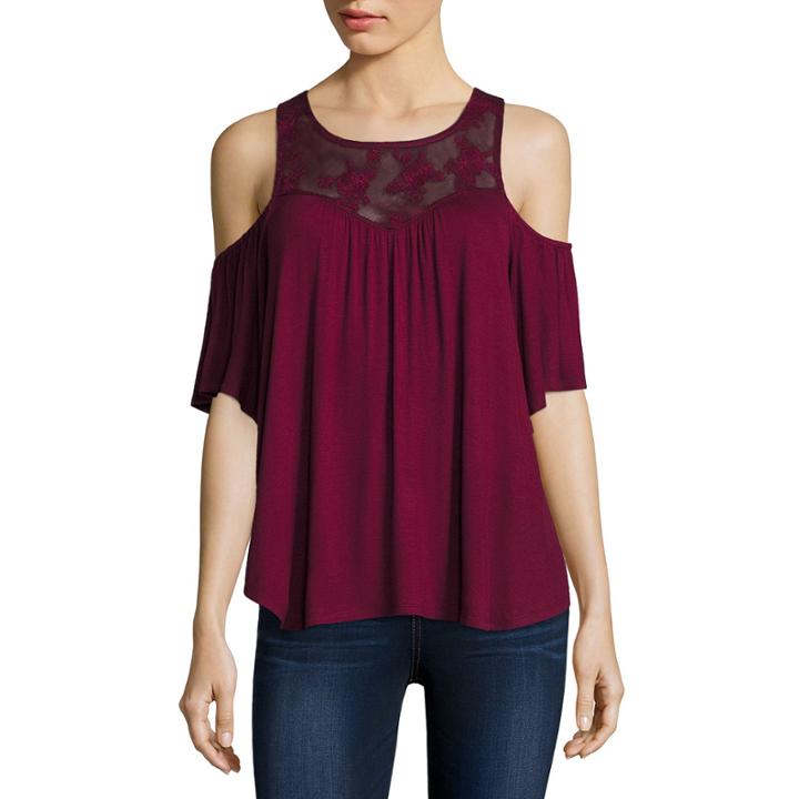 Eyeshadow Short-sleeve Cold-shoulder Tee - Juniors