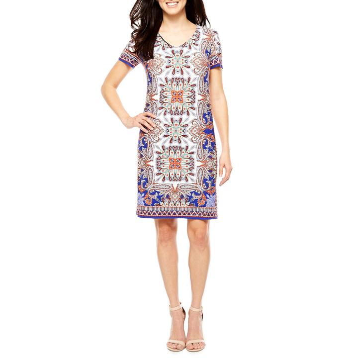 London Style Short Sleeve Pattern Shift Dress