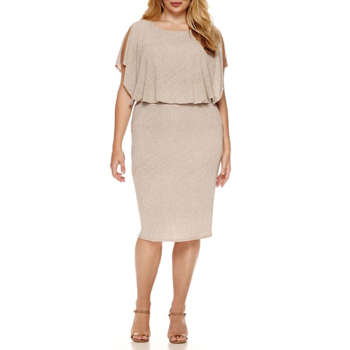 Melrose Dolman-sleeve Bow-back Glitter Blouson Dress -plus