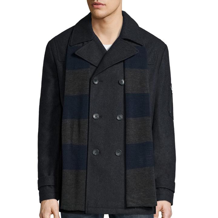 Izod Wool Peacoat With Rugby Scarf