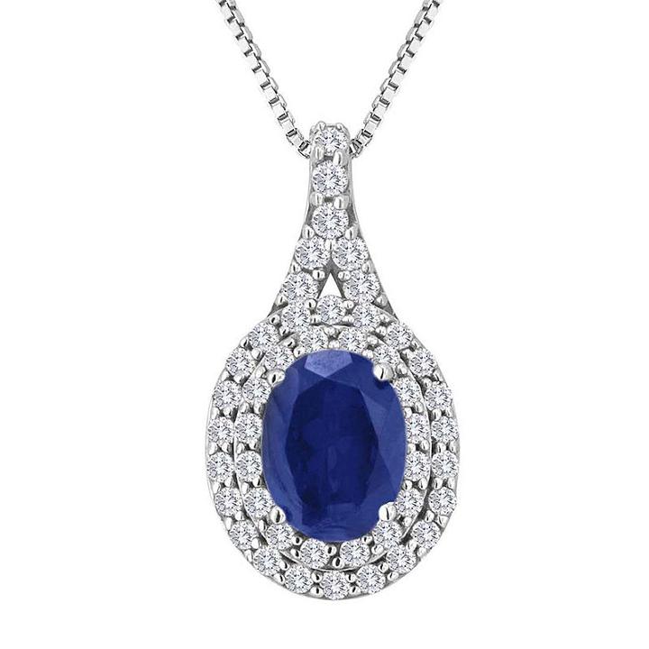 Blue And White Lab-created Sapphire Sterling Silver Halo Pendant Necklace