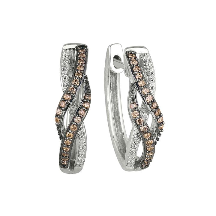 1/3 Ct. T.w. Champagne & White Diamond 10k White Gold Hoop Earrings