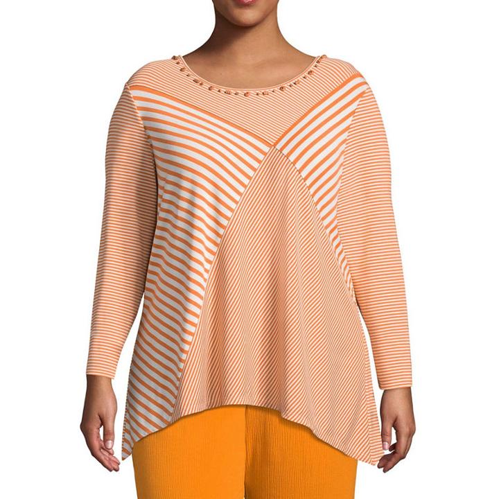 Alfred Dunner Still My Sunshine Asymmetrical Stripe Tee- Plus