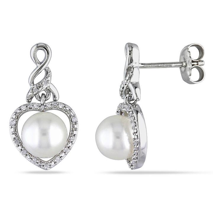 1/10 Ct. T.w. White Cultured Freshwater Pearls Sterling Silver Ear Pins