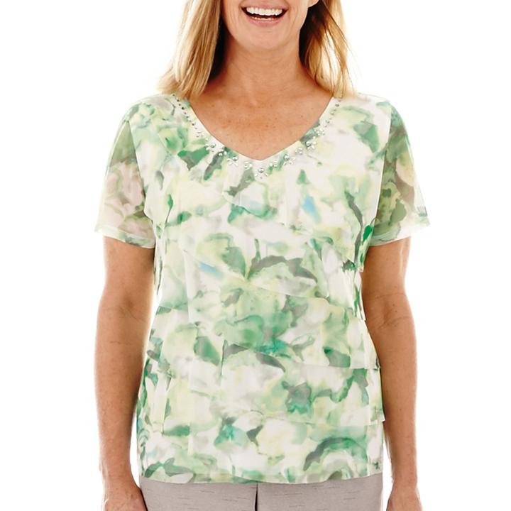 Alfred Dunner High Tea Short-sleeve Tiered Print Top