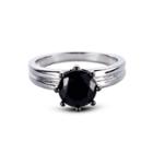 Womens Black Spinel Sterling Silver Solitaire Ring