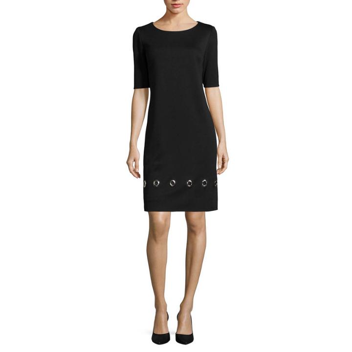 R & K Originals Elbow-sleeve Grommet Border Shift Dress