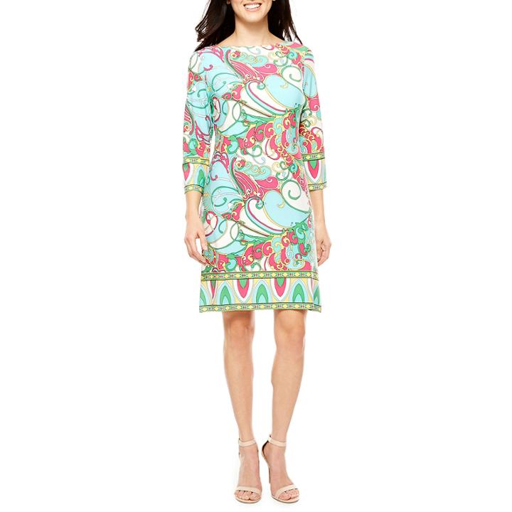 London Style 3/4 Sleeve Pattern Shift Dress