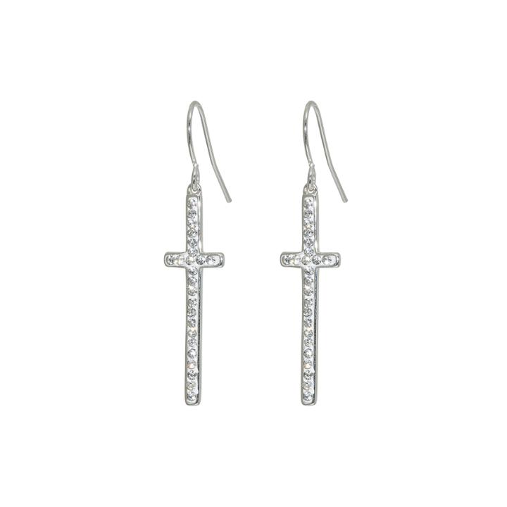 Sparkle Allure White Cross Drop Earrings