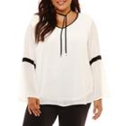 Alyx Long Sleeve V Neck Crepe Blouse-plus