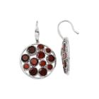 Genuine Red Garnet Sterling Silver Round Drop Earrings