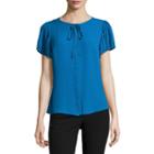 Worthington Short Sleeve Scoop Neck Georgette Confetti Blouse