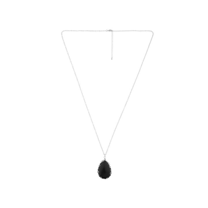 Mixit&trade; Silvertone Black Teardrop Pendant Necklace