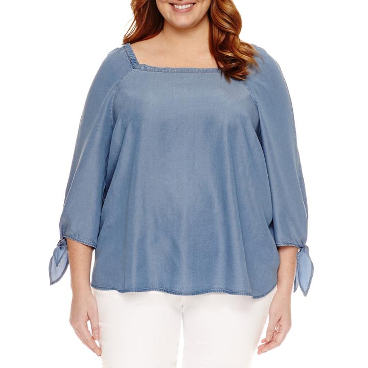 Claiborne 3/4 Sleeve Crew Neck Woven Blouse-plus