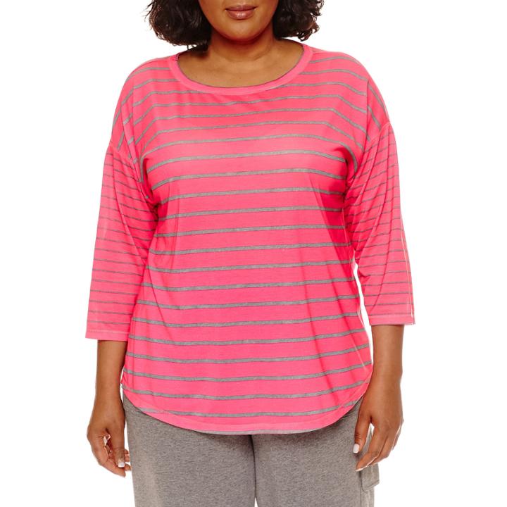 Made For Life 3/4 Sleeve Scoop Neck Stripe T-shirt-womens Plus