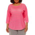 Made For Life 3/4 Sleeve Scoop Neck Stripe T-shirt-womens Plus