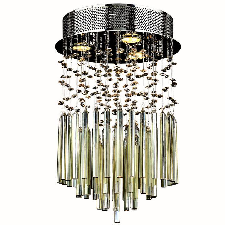 Torrent Collection 3 Light 12 Chrome Finish And Golden Teak Crystal Round Flush Mount Ceiling Light