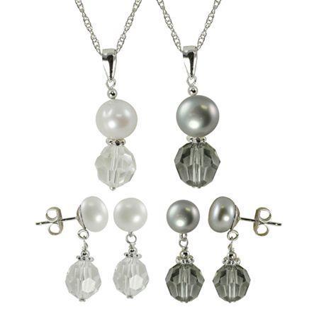 Cultured Freshwater Pearl & Crystal 4-pc. Set