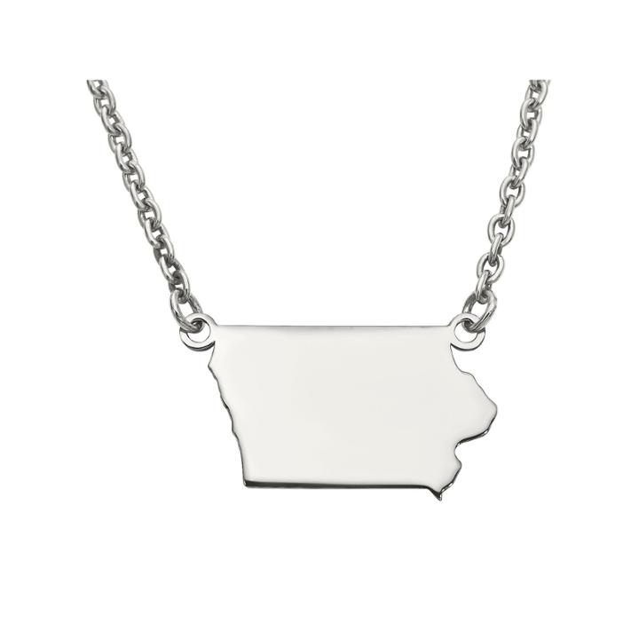 Personalized Sterling Silver Iowa Pendant Necklace