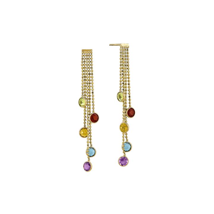 Multicolor Genuine Gemstone 14k Yellow Gold Drop Earrings