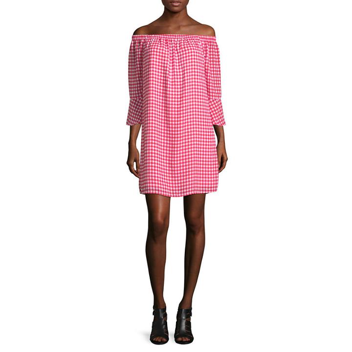 City Streets 3/4 Sleeve Gingham A-line Dress