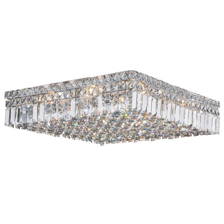Cascade Collection 12 Light 5.5 Square Chrome Finish And Clear Crystal Flush Mount Ceiling Light
