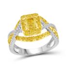 Womens 1 1/2 Ct. T.w. Yellow Diamond 14k Gold Halo Ring