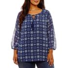 St. John's Bay 3/4 Sleeve Tie Neck Yoryu Blouse - Plus