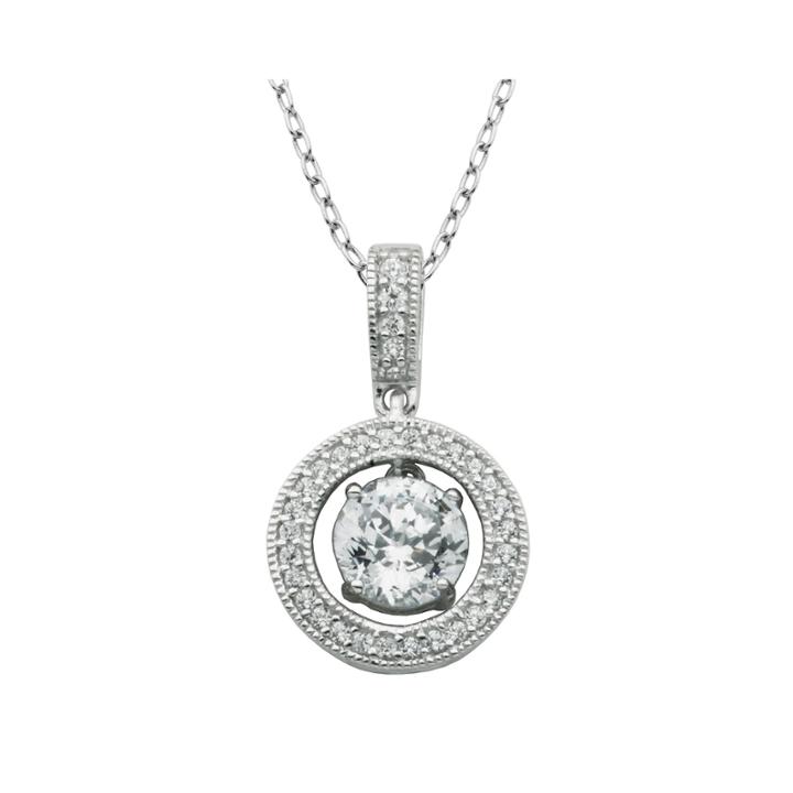 100 Facets By Diamonart Cubic Zirconia Sterling Silver Framed Drop Pendant Necklace