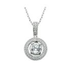 100 Facets By Diamonart Cubic Zirconia Sterling Silver Framed Drop Pendant Necklace