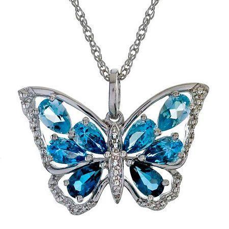 Lab-created Blue Topaz Butterfly Pendant Necklace