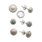 Pearl & Crystal Sterling Silver 3-pr. Stud Earrings Boxed Set