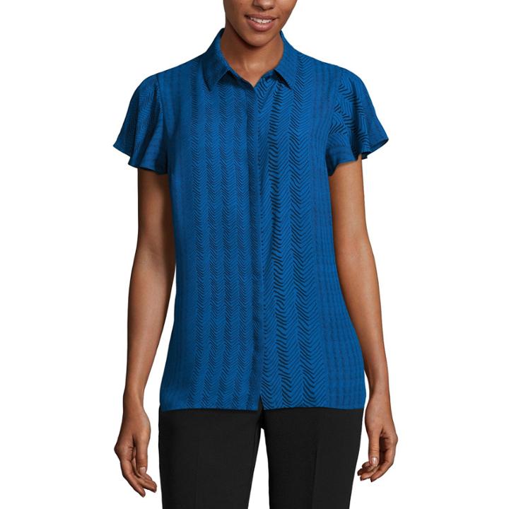 Worthington Short Sleeve Button Front Blouse