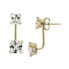 Princess-cut Cubic Zirconia 14k Yellow Gold Front-to-back Stud Earrings
