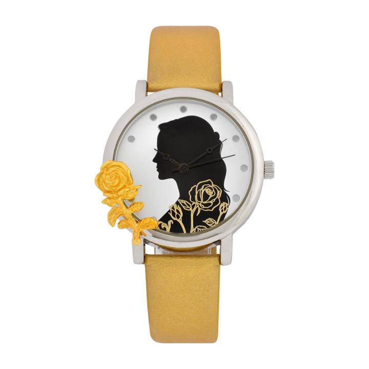 Disney Beauty And The Beast Womens Gold Tone Strap Watch-bbm5005jc