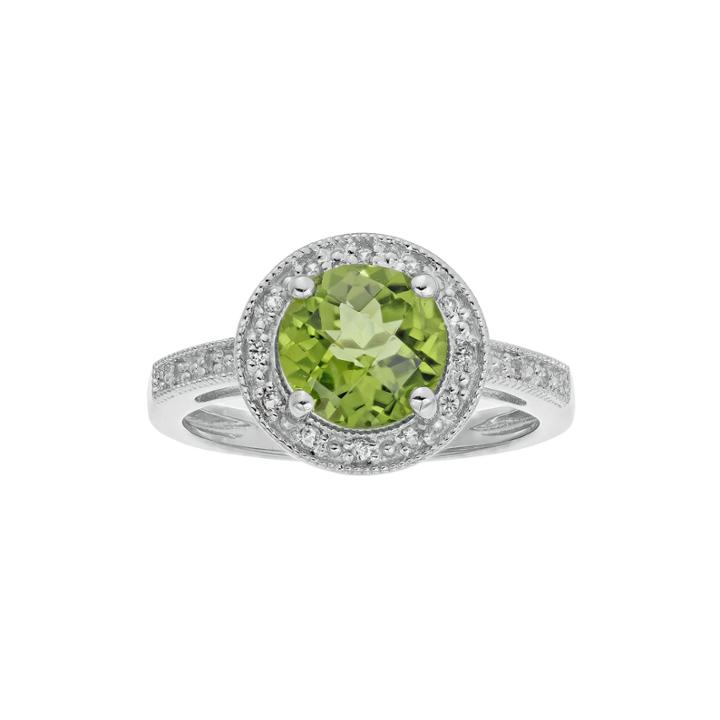 Genuine Peridot And Lab-created White Sapphire Round Sterling Silver Ring