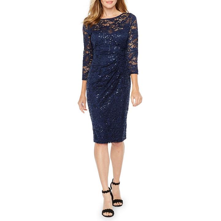 Blu Sage 3/4 Sleeve Sequin Lace Sheath Dress